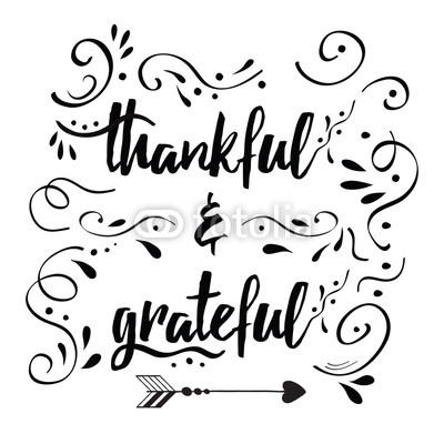 Thankful grateful vector hand drawn card decorated floral ornament