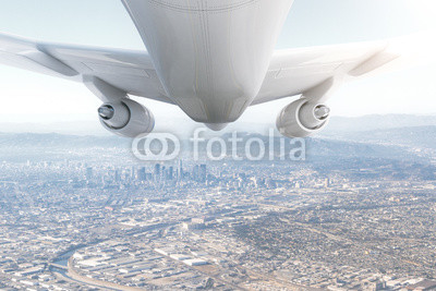 airplane and cityscape