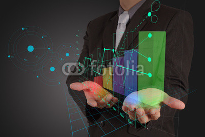 businessman hand working with new modern computer and business s