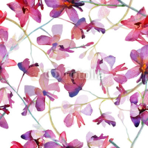 Orchids purple seamless pattern. Watercolor painting.