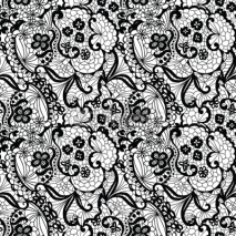 Obrazy i plakaty Lace black seamless pattern with flowers on white background