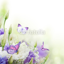 Fototapety Bridal bouquet from white and pink flowers,  butterfly
