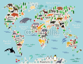 Obrazy i plakaty Animal map of the world for children and kids