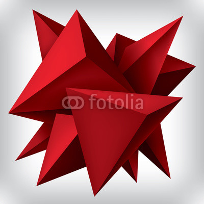 Volume geometric shape, 3d red crystals, abstraction low polygons object, vector design forms