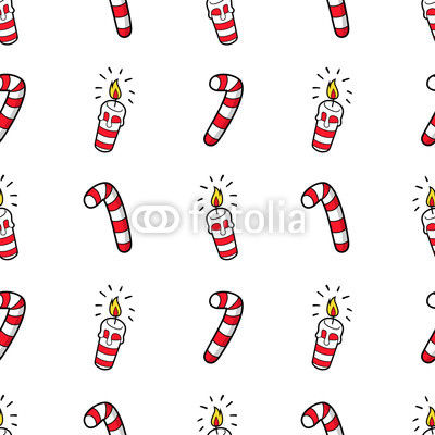 Merry Christmas and Happy New Year Seamless Pattern with Christmas Candles and Candies. Winter Holidays Wrapping Paper. Vector background