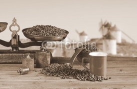 Naklejki Coffee and coffee beans.