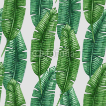 Naklejki Watercolor tropical palm leaves seamless pattern. Vector illustration.