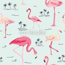 Obrazy i plakaty Flamingo Bird Background - Retro seamless pattern