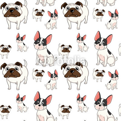 Seamless background design with pug dogs