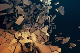 Fototapety Abstract 3d rendering of cracked surface. Background with broken shape. Wall destruction. Bursting with debris. Modern cgi illustration. Design for poster, banner, placard, cover, print.