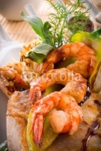 Fototapety shrimps with fish and vegetables