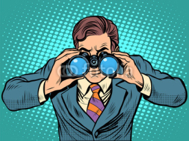 Obrazy i plakaty Businessman looking through binoculars. Lead vision Navigator