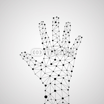 Abstract geometric hand with connecting dots and lines. Modern technology concept. Vector illustration. Eps 10