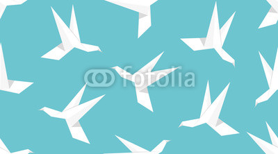Origami humingbird. Bird seamless pattern. Japanese vector ornament. Endless texture can be used for wallpaper, web page background, surface, textile print..