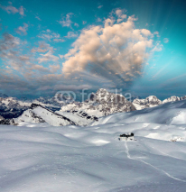 Naklejki Snowy Mountains at winter sunset