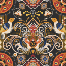 Naklejki Colorful seamless pattern with decorative birds and flowers