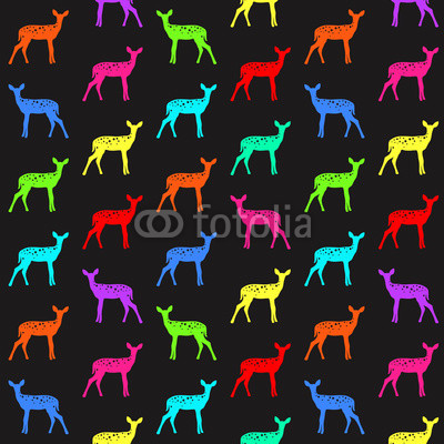 Vector seamless pattern with deer in vivid colors