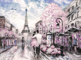 Fototapety Oil Painting, Street View of Paris. .european city landscape