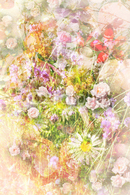 Summer flowers meadow grungy background