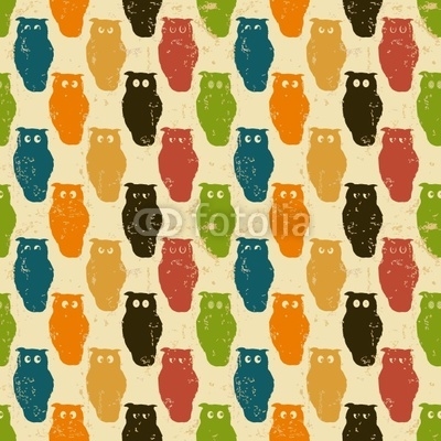 Halloween background. Retro pattern with owls in grunge paper