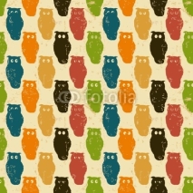 Naklejki Halloween background. Retro pattern with owls in grunge paper