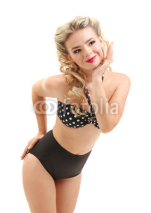 Naklejki Beautiful girl with pretty smile in pinup style, isolated