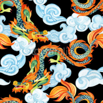 Fototapety Chinese Dragon seamless pattern. Asian dragon illustration