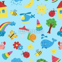 Naklejki Kids colorful drawings seamless pattern. Vector colorful background.