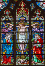 Naklejki Bruges - Crucifixion on windowpane in St. Salvator's Cathedral