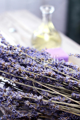 Mix of lavender flowers and cosmetic