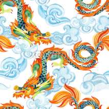 Obrazy i plakaty Chinese Dragon seamless pattern. Asian dragon illustration