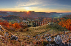 Fototapety Autumn rural forestl landscape at sunset