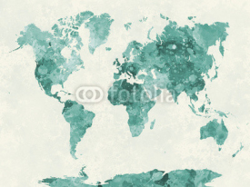 Naklejki World map in watercolor green