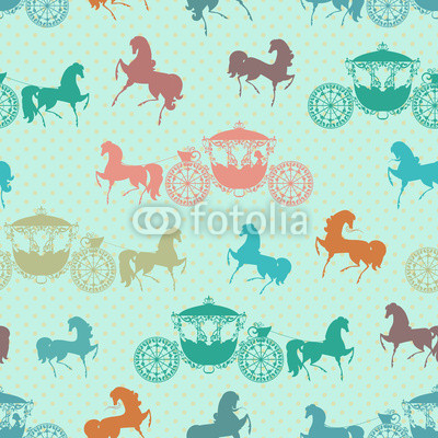 seamless texture with horses with carriage
