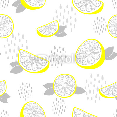 Seamless pattern with lemon illustration. Vector. Lemon slices. Fabric print. Packaging design.