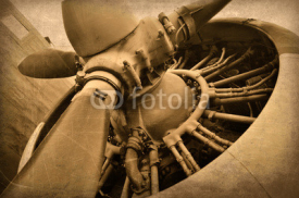 Naklejki Old aircraft engine, vintage plane close up