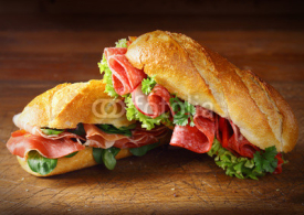 Fototapety Delicious salami and ham baguettes
