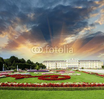 Wonderful gardens of Schonbrunn Castle in Vienna. Summer colors