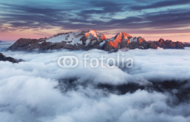 Naklejki Mountain Marmolada at sunset in Italy dolomites at summer