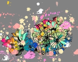 Fototapety Rainbow floral splatter