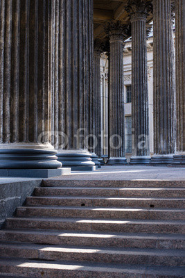 Close-up of columns with stairs