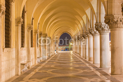 Venice - Exterior corridor of Doge palace in dusk.
