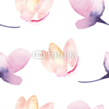 Seamless wallpaper with stylized flowers, watercolor illustratio