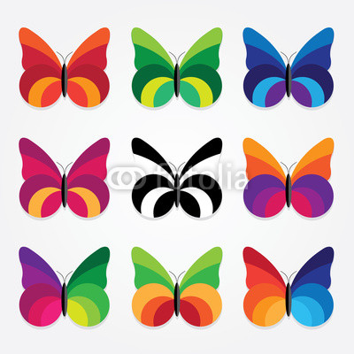 vector set of nine trendy flat design colorful butterflies
