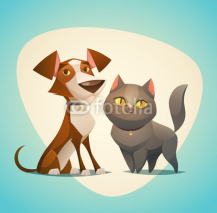 Naklejki Cat and Dog characters. Cartoon styled vector illustration.