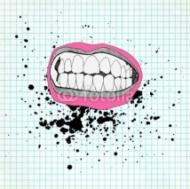 Naklejki Sketch of the lips and teeth on the school paper. Grunge backgro