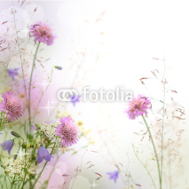 Naklejki Beautiful pastel floral border - blurred background