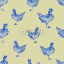 Fototapety Seamless vector pattern with hens and chicks.