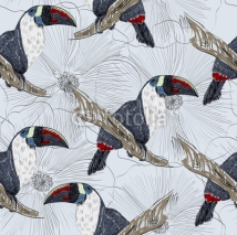 Fototapety Vector sketch of a parrot with flowers. Hand drawn illustration