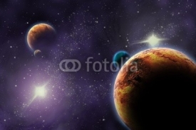 Planets in deep dark space. Abstract illustration of universe.